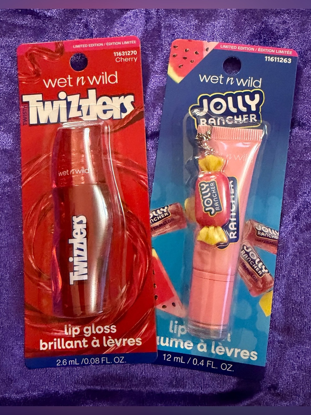 wet n wild Twizzlers Cherry & Jolly Rancher Watermelon Pink Lip Gloss/ Lip Balm
